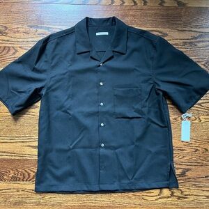 NWT S.K. MANOR HILL CAMP COLLAR BLACK SHORT SLEEVE BUTTON UP SHIRT IN LARGE